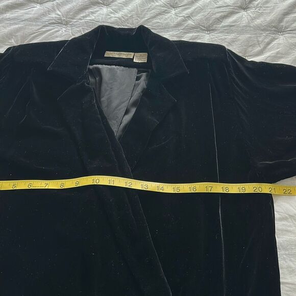 VTG 80s Liz Claiborne Black Velvet Dress Size 4 Faux Wrap Silk Bow Dark Academia - Picture 7 of 13
